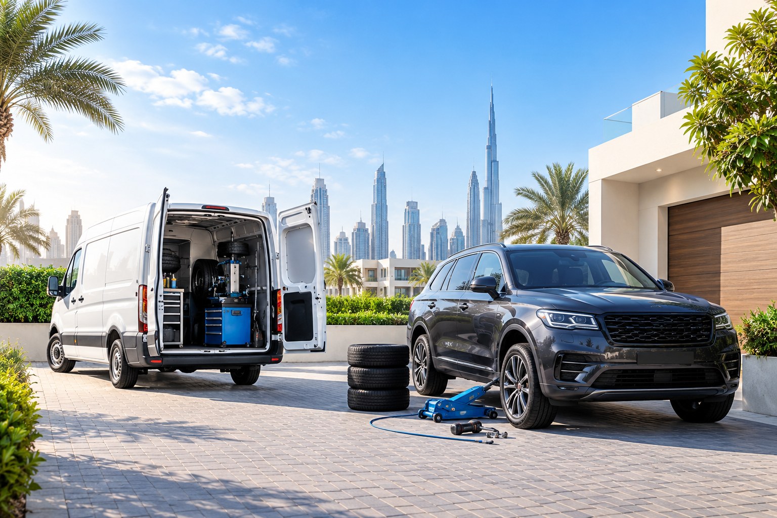 Serving Dubai and Abu Dhabi mobile tyre replacement coverage map
